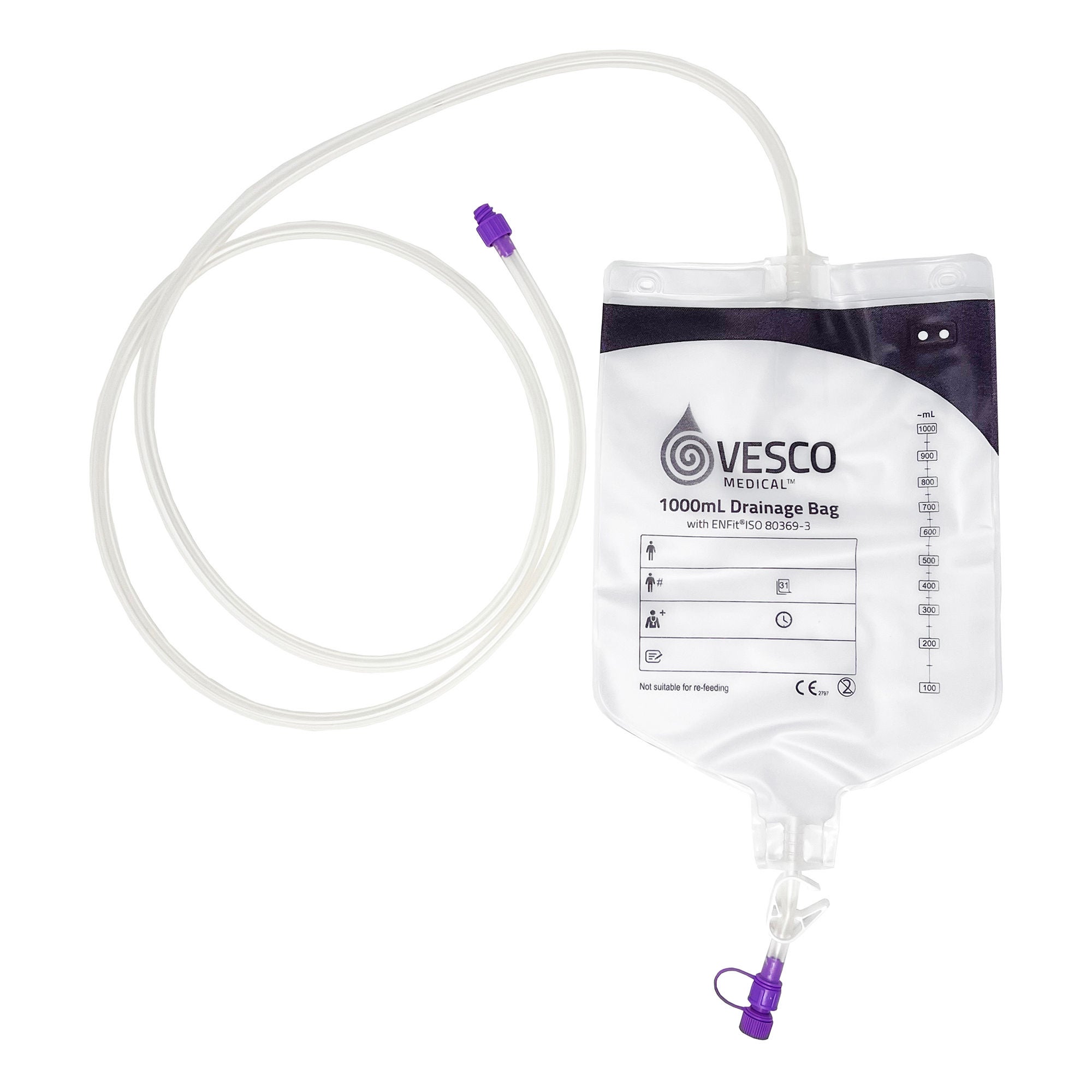 Vesco Medical BAG, DRAINAGE ENT W/ENFIT 60" 150CM TUBING STR 1000ML (30/CS