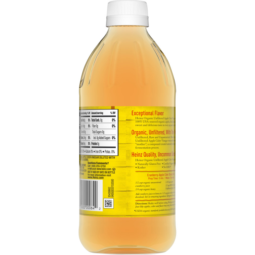  Heinz Organic Unfiltered Apple Cider Vinegar with the Mother, 16 fl oz Bottle 