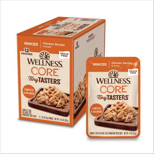 Wellness CORE Tiny Tasters Minced Chicken Recipe in Gravy Front packaging