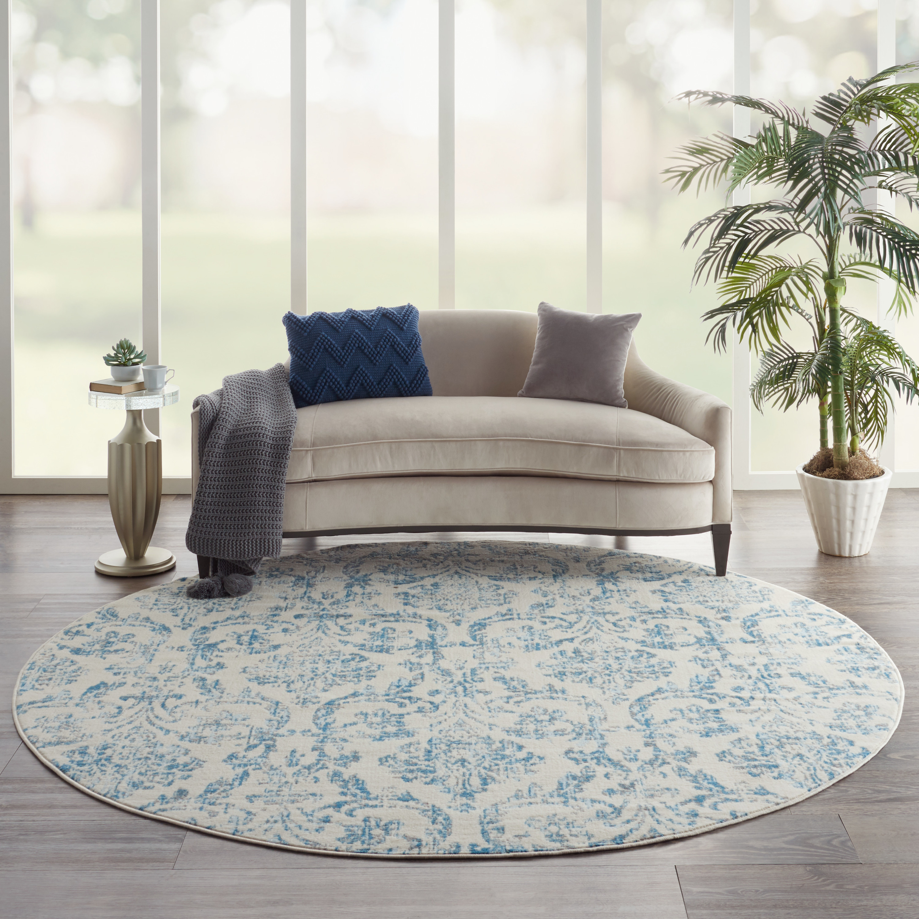 Nourison Jubilant 8' x Round Ivory Blue Vintage Indoor Rug