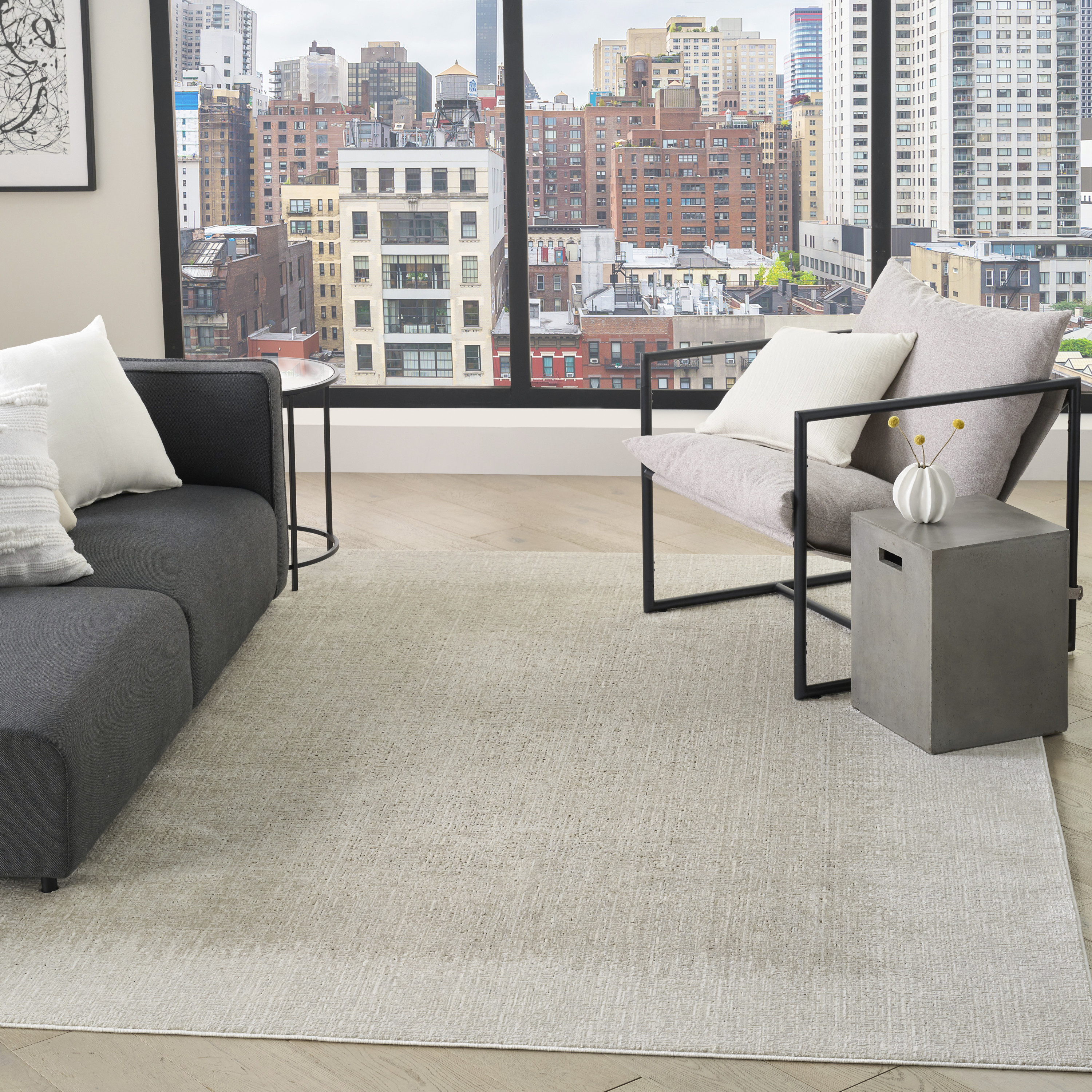 DKNY Grand Street 9' x 12' Ivory Beige Modern Indoor Rug