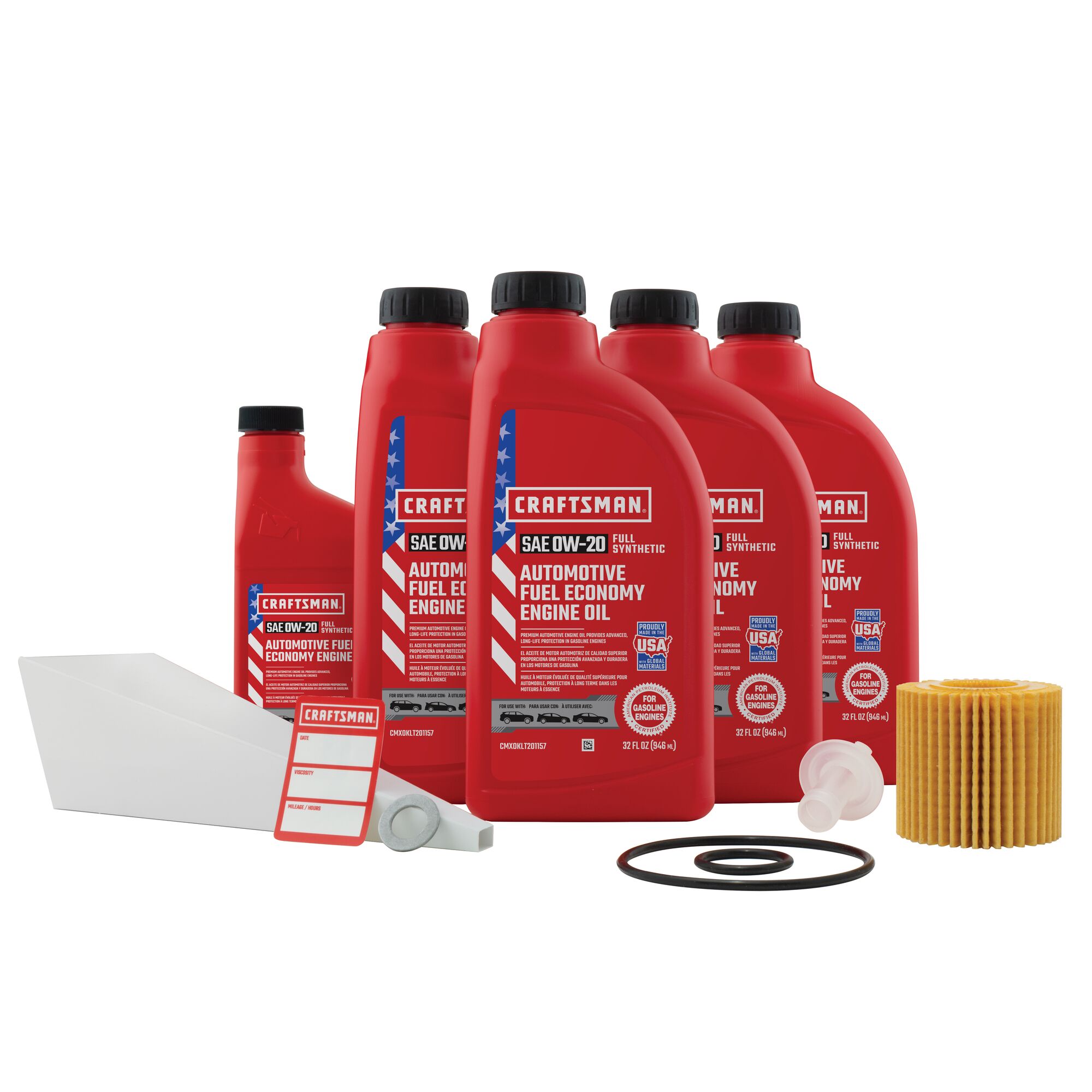 Oil change kit with oil filter, change sticker and oil funnel