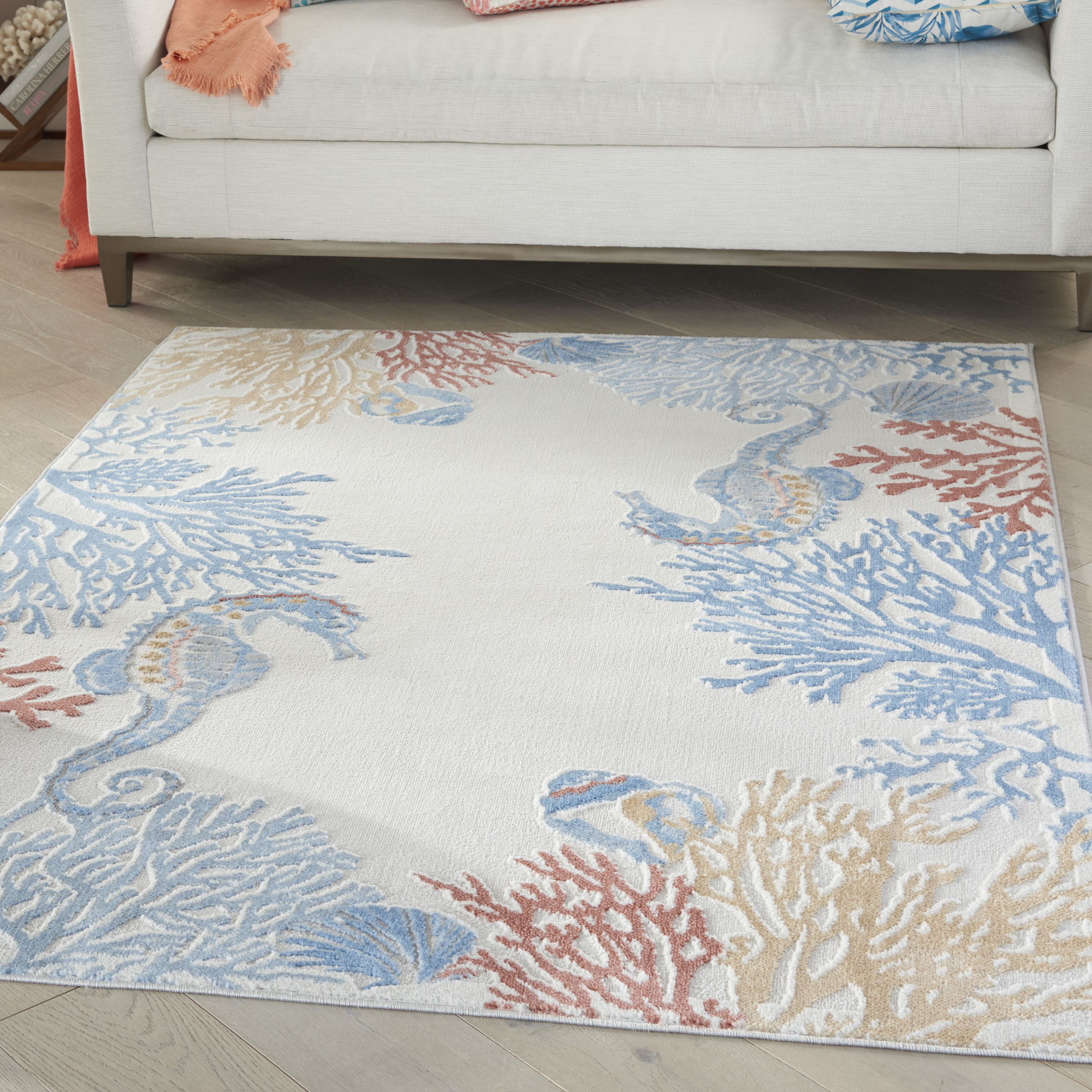 Nourison Seaside 5'3" x 7'3" Ivory Multicolor Coastal, Nautical & Beach Indoor Rug