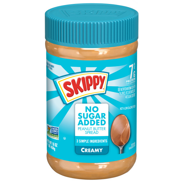 SKIPPY(r) Creamy Peanut Butter Spread No Sugar Added . C1C1 - Front Center In Package (Hi Res)