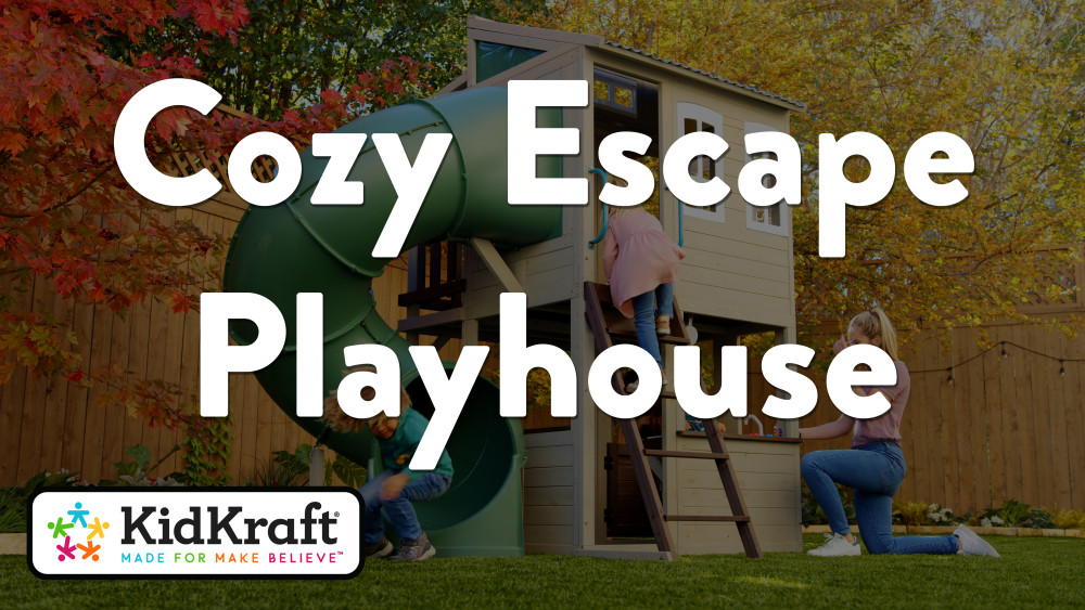KidKraft Cozy Escape Wooden Outdoor TwoStory Playhouse with Slide
