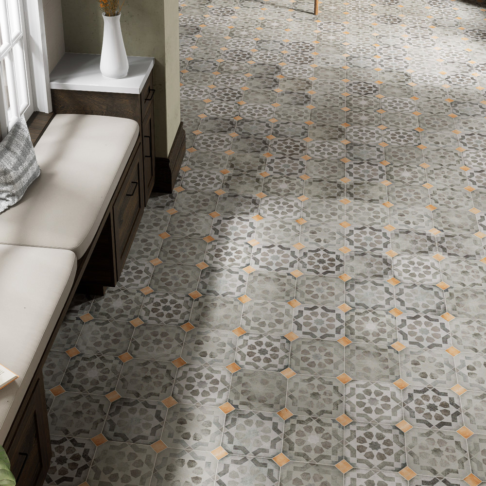 Laverton Octagon Deco Sombra with Taco Natural 7-7/8 in. x 7-7/8 in. Porcelain Floor and Wall Tile