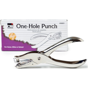 1 Hole Paper Punch, 30 Sheet Capacity, Silver