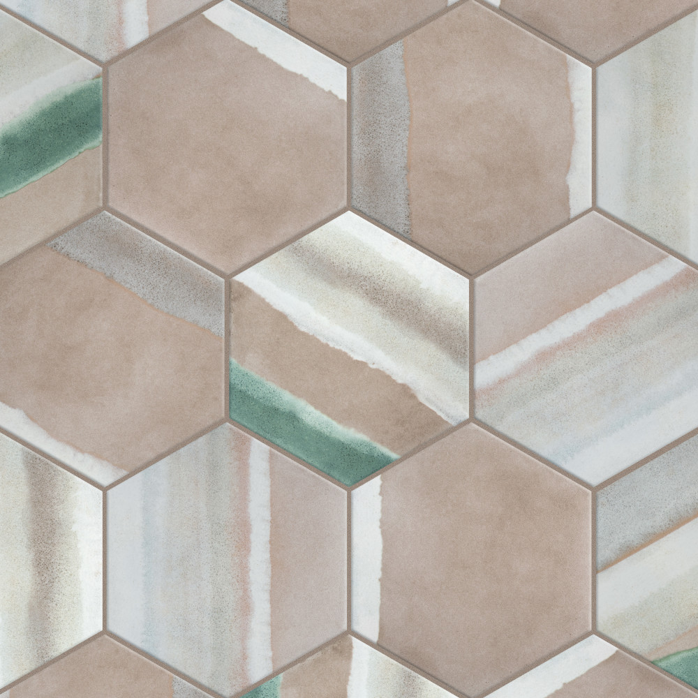 Matter Hex Canvas Taupe Green 7.88x9 Hexagon Porcelain Floor and Wall Digital Pattern