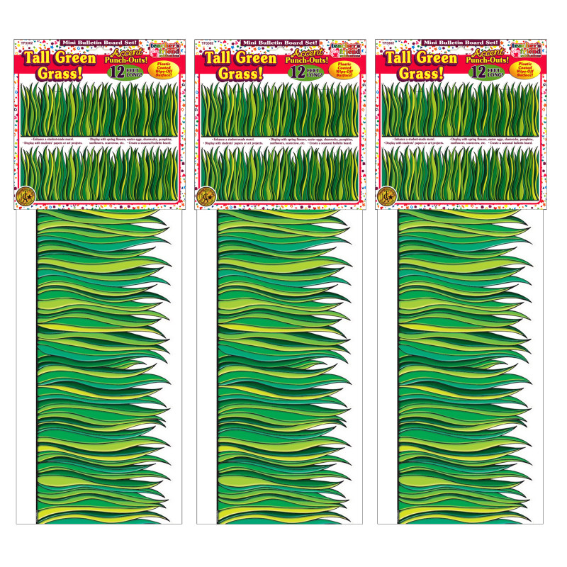 Tall Green Grass Jumbo Border, 8.5" Tall, 12 Feet Per Pack, 3 Packs