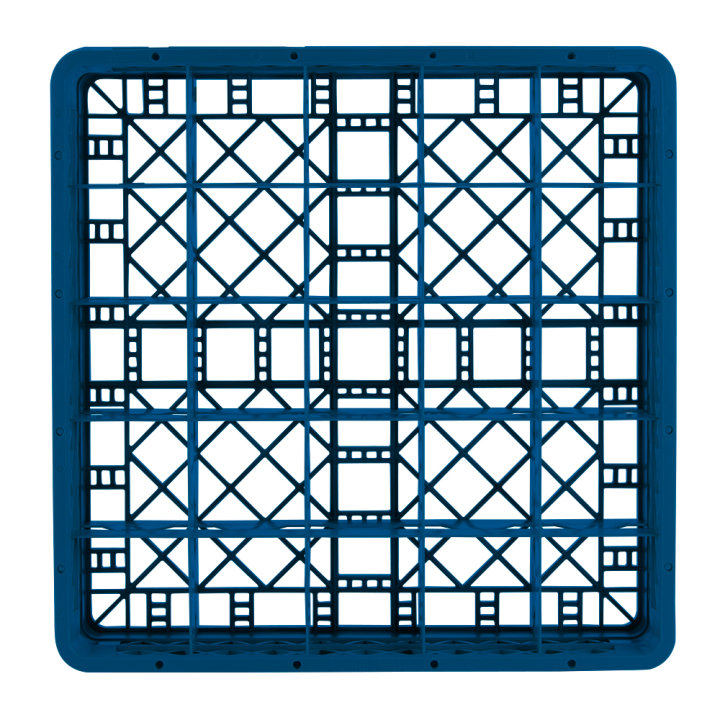 Full-size 25-compartment Traex® glass rack with two extenders in royal blue