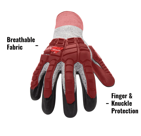 AX360 Impact Cut Resistant Gloves in Black and Gray (EN Level 3, ANSI A2) AXIMPC3-06 showing Breathable Fabric and Heavy-Duty Impact Protection