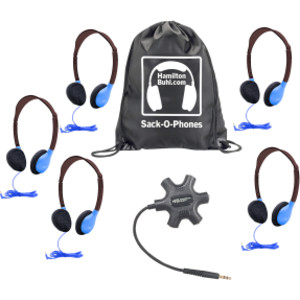 Galaxy&trade; Econo-Line of Sack-O-Phones with 5 Blue Personal-Sized Headphones, Starfish Jackbox and Carry Bag