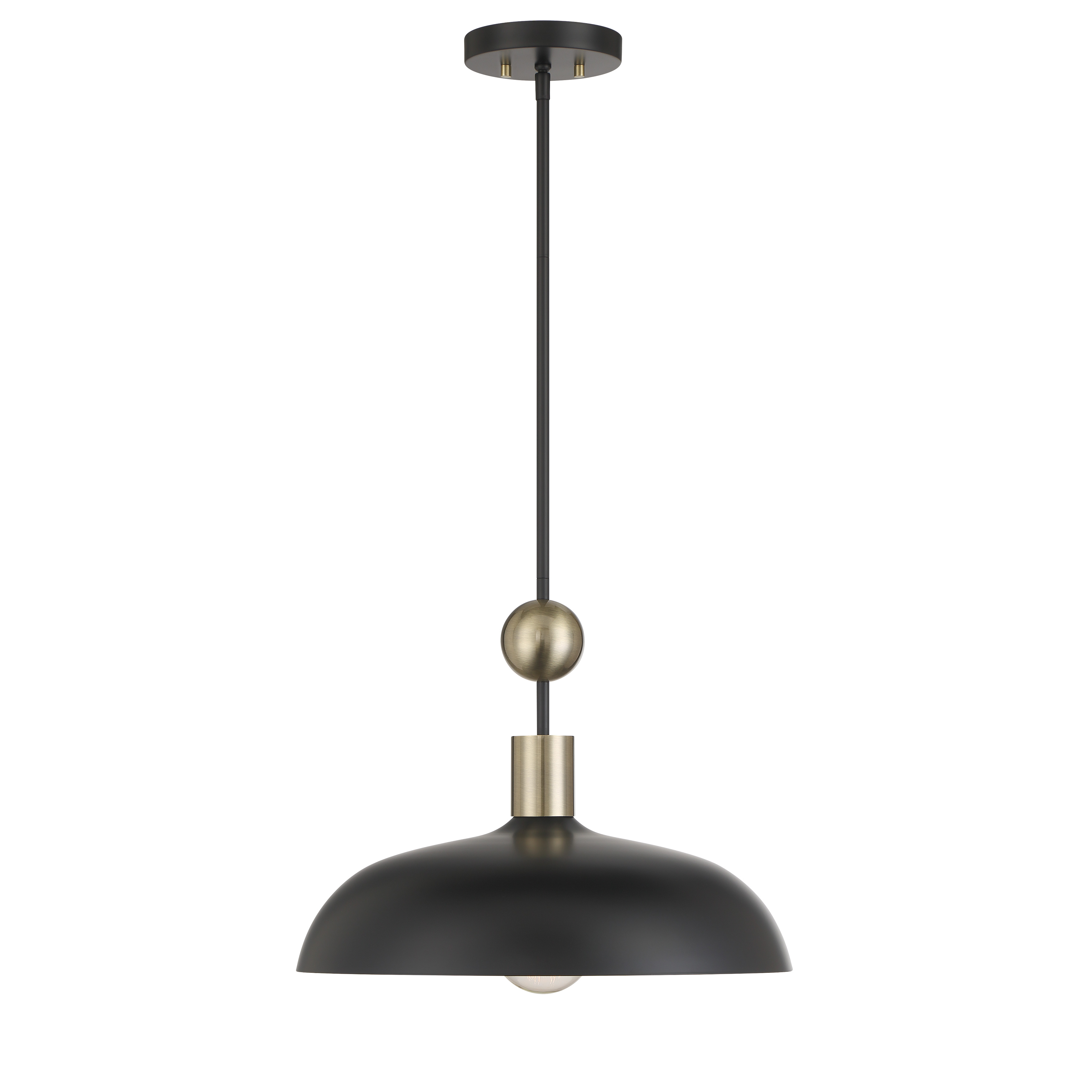 The Biloxi pendant combines coal black steel with weathered antique brass detailing for an industrial aesthetic that works in both modern and transitional spaces. At 17.75" wide, it's perfectly sized for kitchen islands, dining nooks, or as a statement piece in entryways. - alternate view