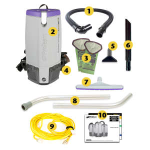 ProTeam, Super Coach Pro 10 Vacuum with Xover Multi-Surface Two-Piece Wand Tool Kit, 14", Backpack Vacuum