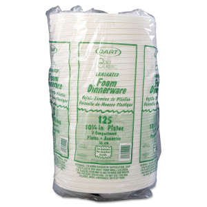 Dart, Quiet Classic Laminated Foam Dinnerware, 3-Compartment Plate, 10.25" dia, White