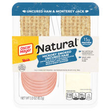Oscar Mayer Natural Snack Plate, Hickory Smoked Ham, Jack Cheese & Whole Wheat Crackers, 3.3 oz Tray