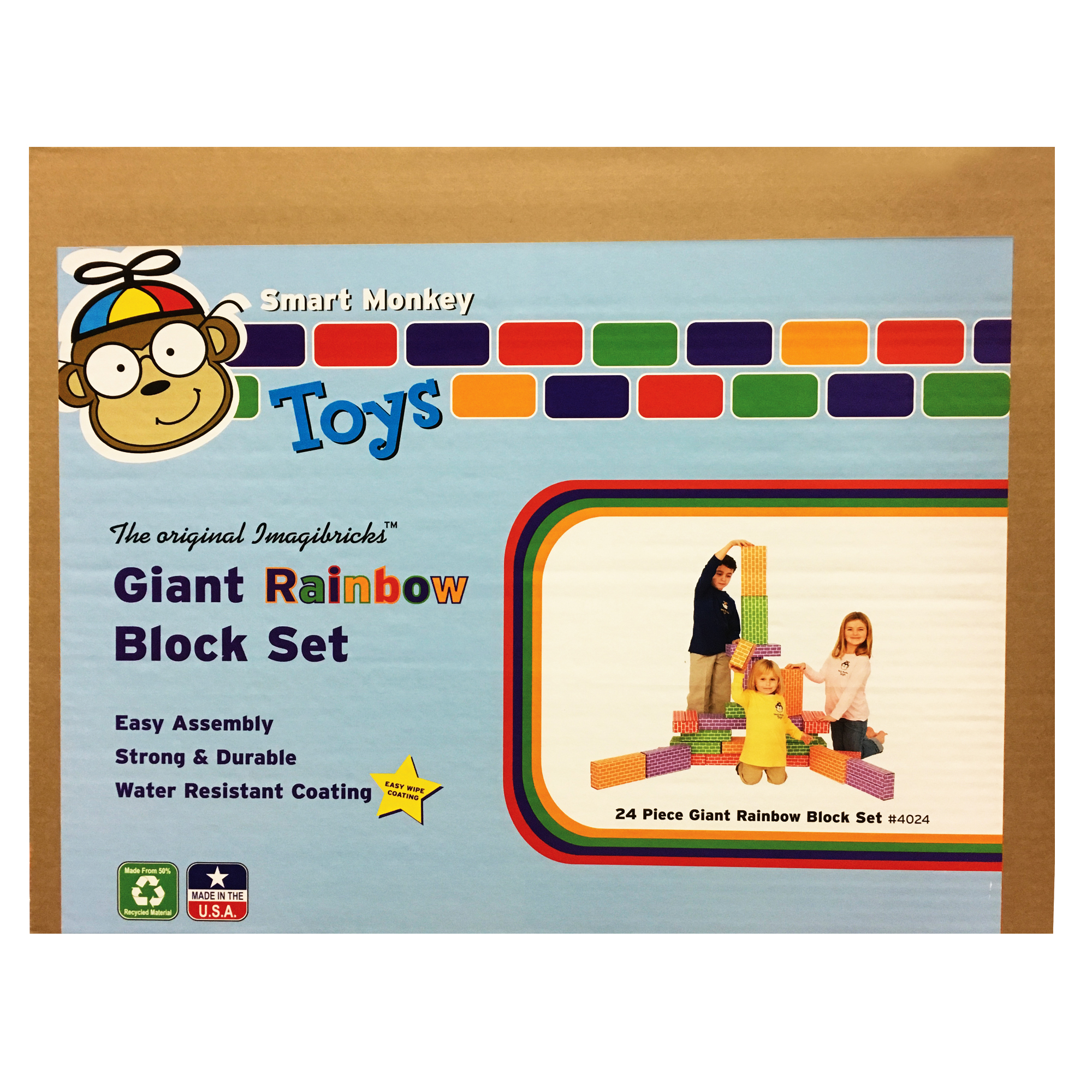 Smart Monkey Toys ImagiBRICKS Giant Rainbow Building Block Set, 24 Pieces