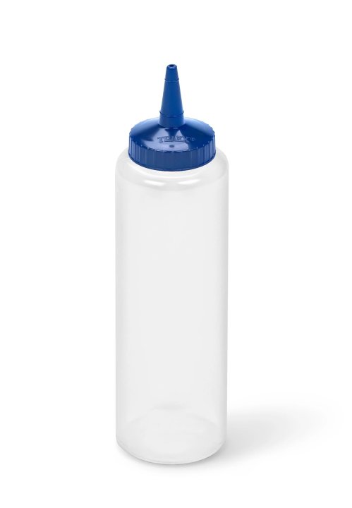 12-ounce Traex® Color-Mate single-tip clear squeeze dispenser with blue top