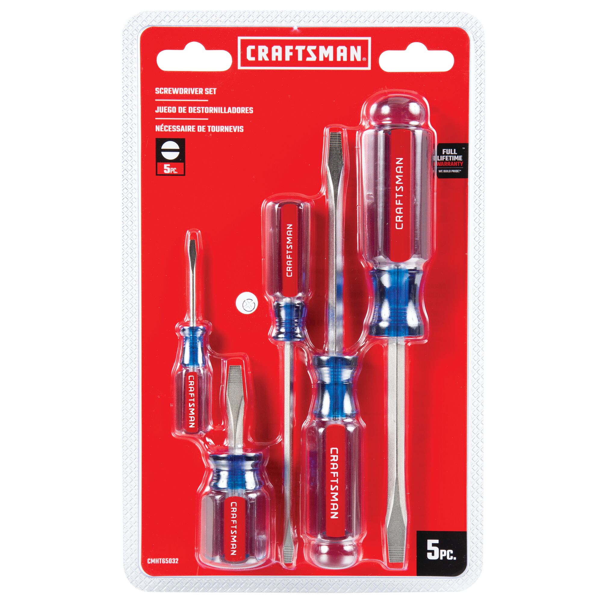 5 Piece Slotted Acetate ScrewDriver Set in carded blister packaging.