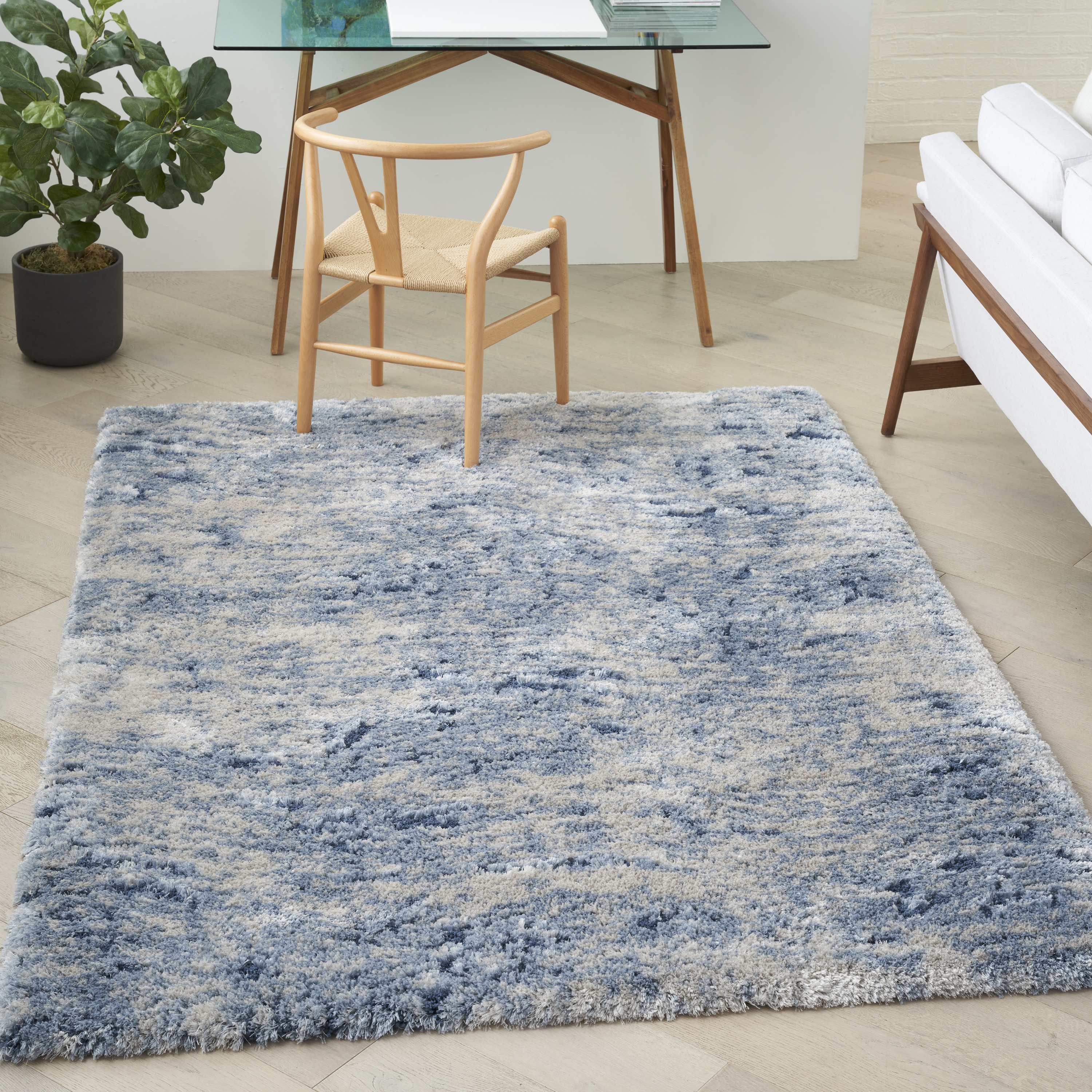 Nourison Dreamy Shag 5'3" x 7'3" Light Blue Shag Indoor Rug