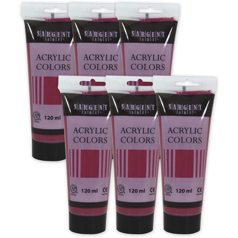 Acrylic Paint Tube, 120 ml, Alizarin Crimson, Pack of 6