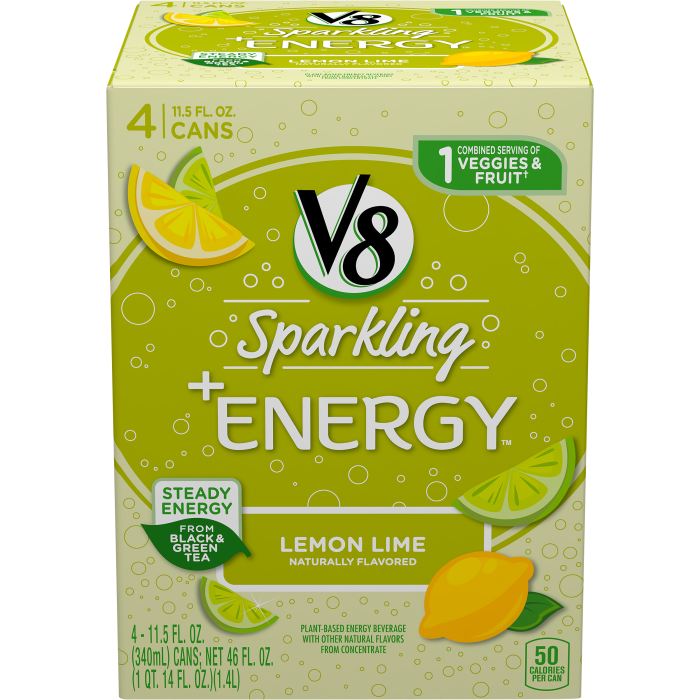 V8 Healthy Energy Drink, Natural Energy from Tea, Lemon Lime