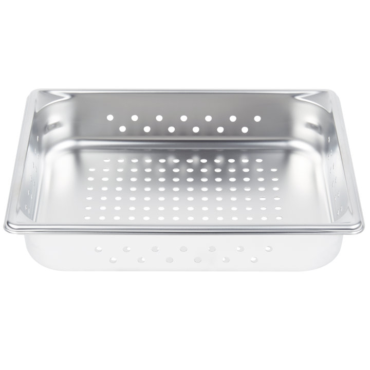 Half-size 2 ½-inch-deep Super Pan V® perforated stainless steel steam table pan