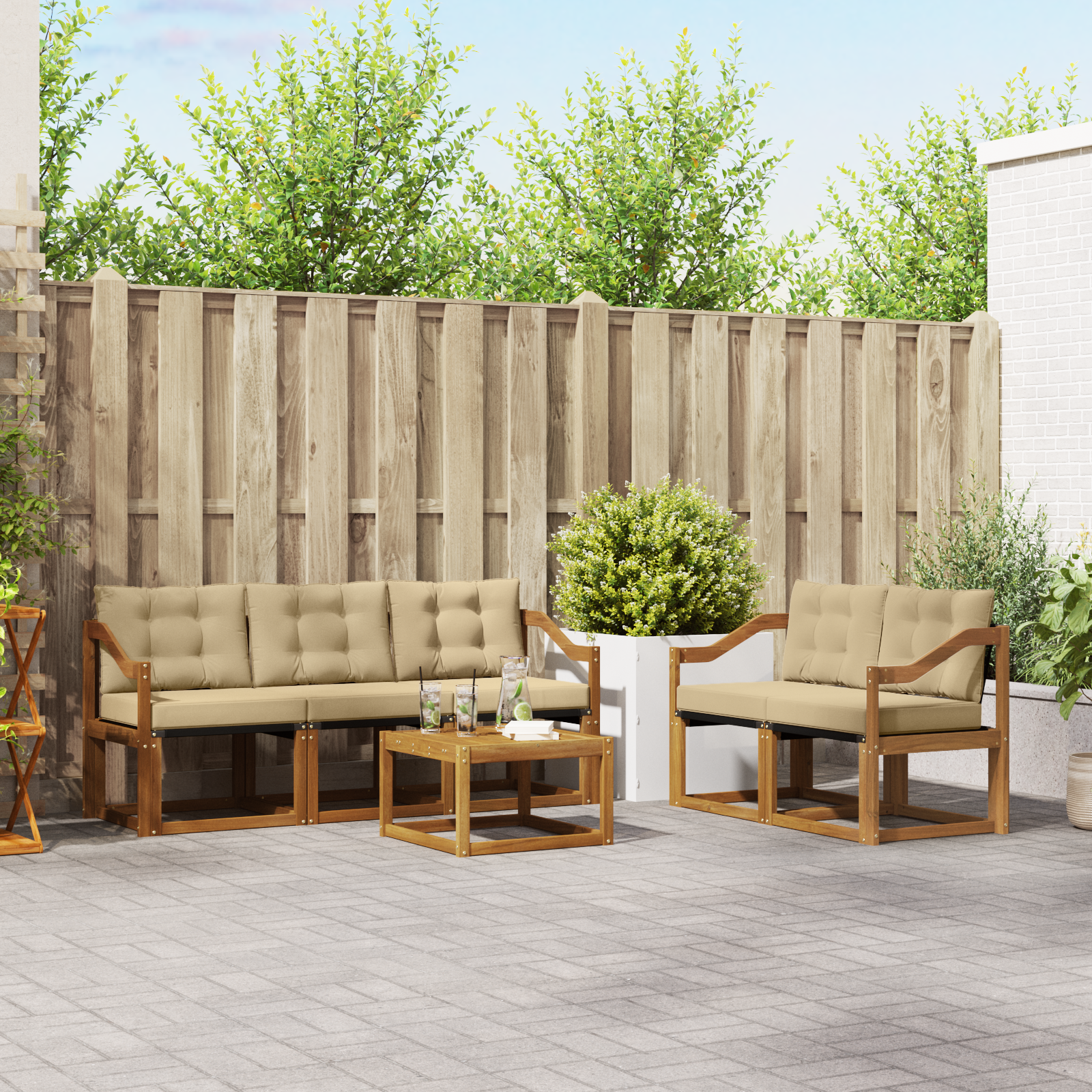 vidaXL Outdoor-Sofagarnitur mit Kissen 6 pcs Natur und Beige – Bild 3