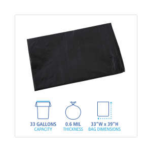 Boardwalk,  LLDPE Liner, 33 gal Capacity, 33 in Wide, 39 in High, 0.6 Mils Thick, Black