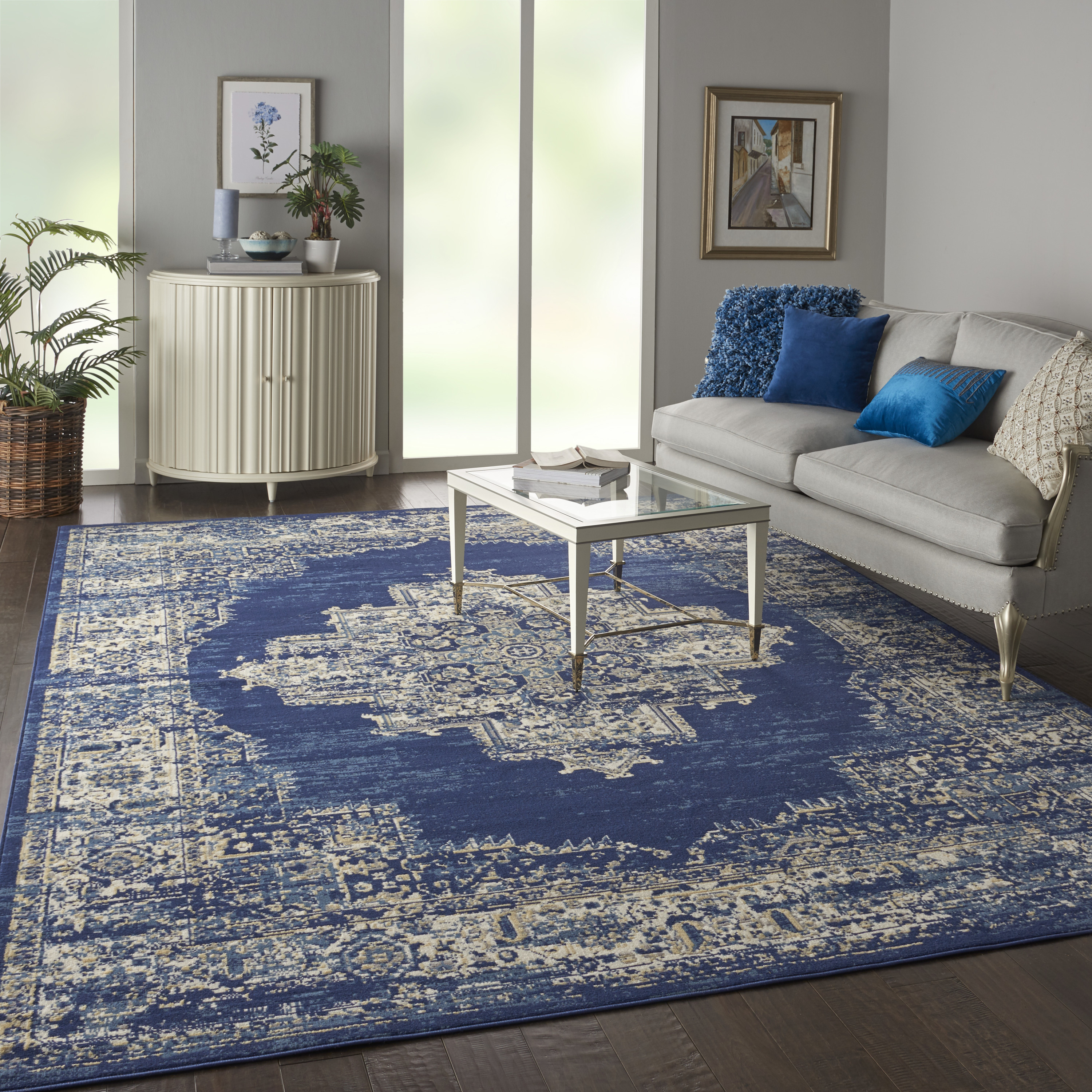 Nourison Grafix 8'6" x 12' Navy Blue Vintage Indoor Rug