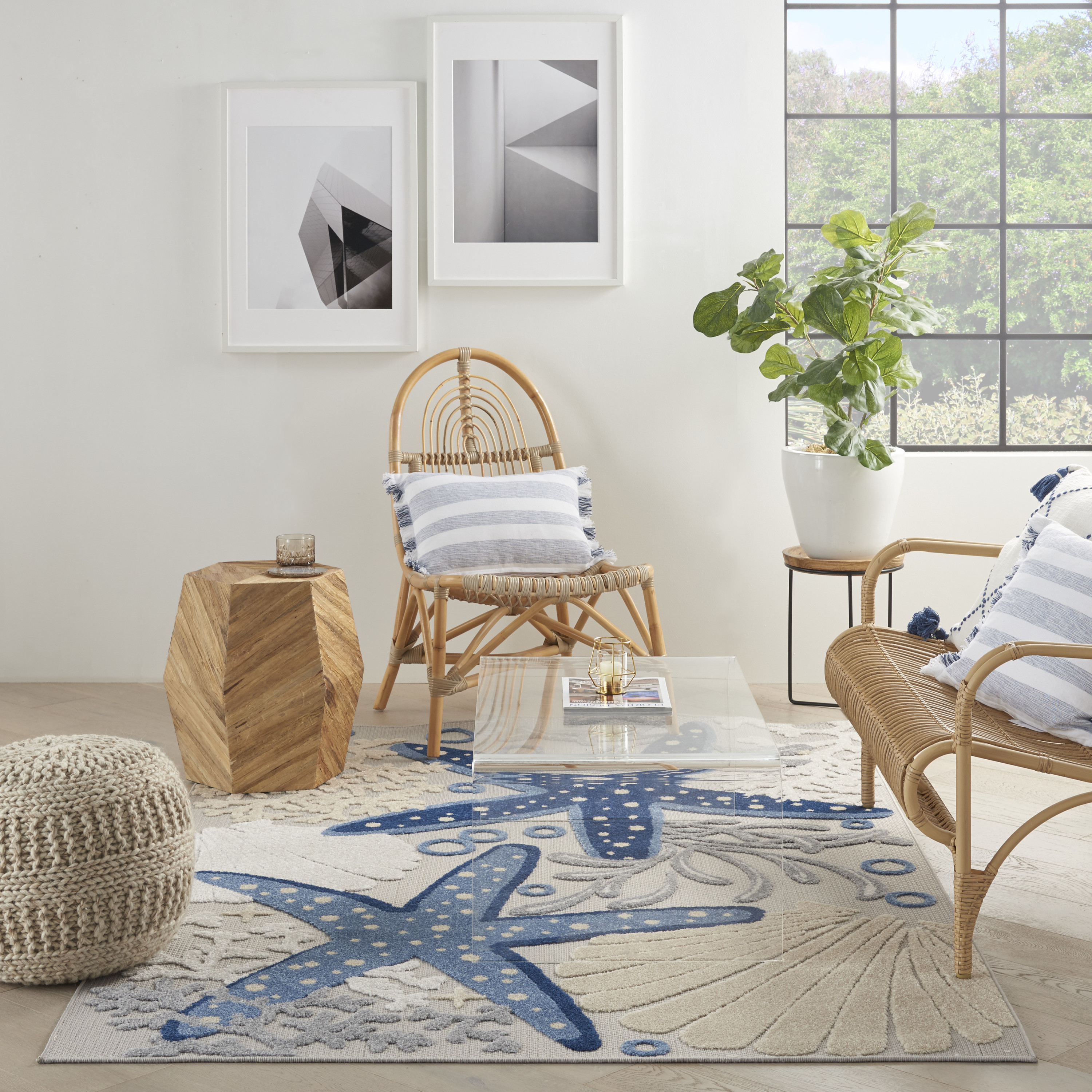 Nourison Aloha 3'6" x 5'6" Blue Grey Coastal, Nautical & Beach Rug