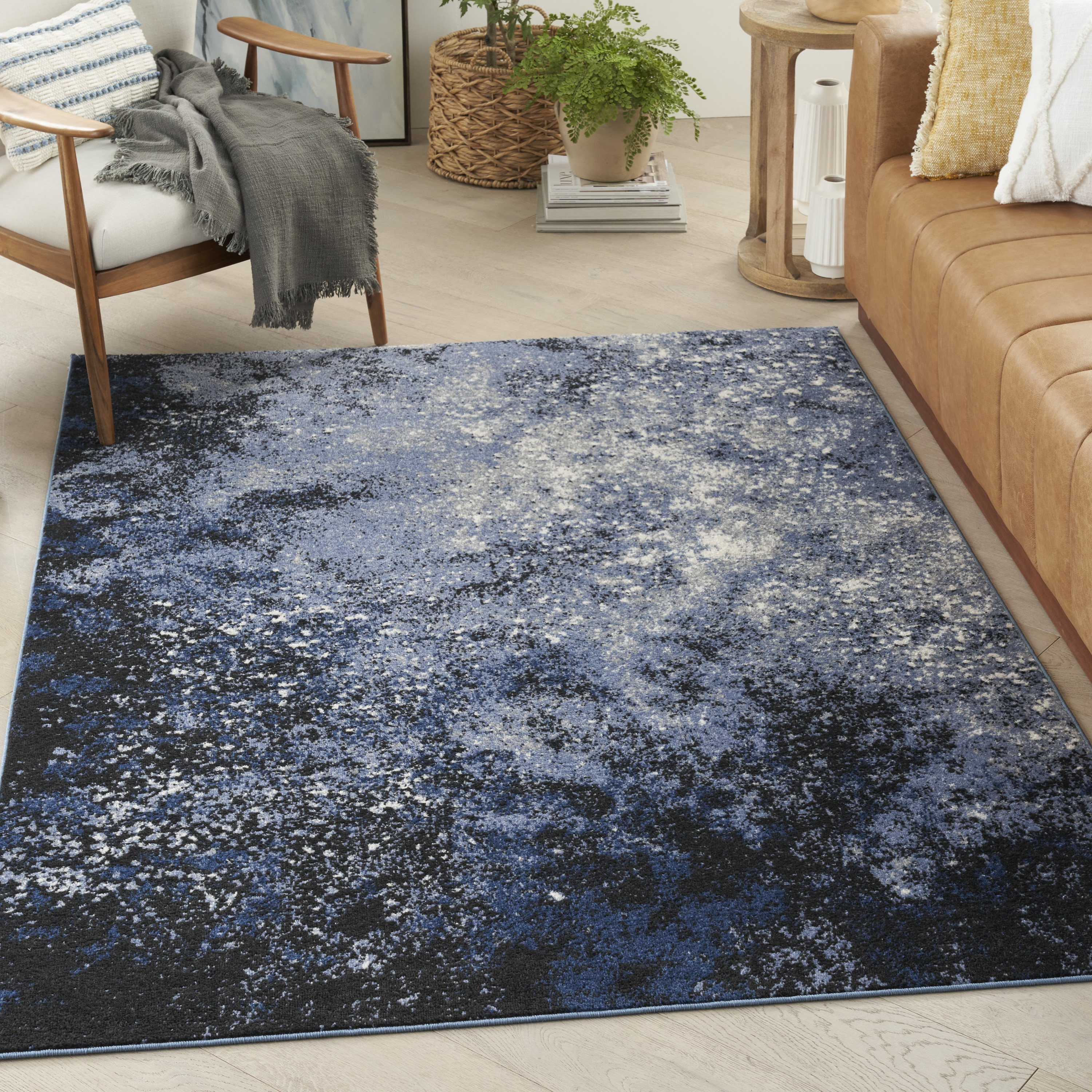 Nourison Passion 5'3" x 7'3" Light Blue Black Modern Indoor Rug