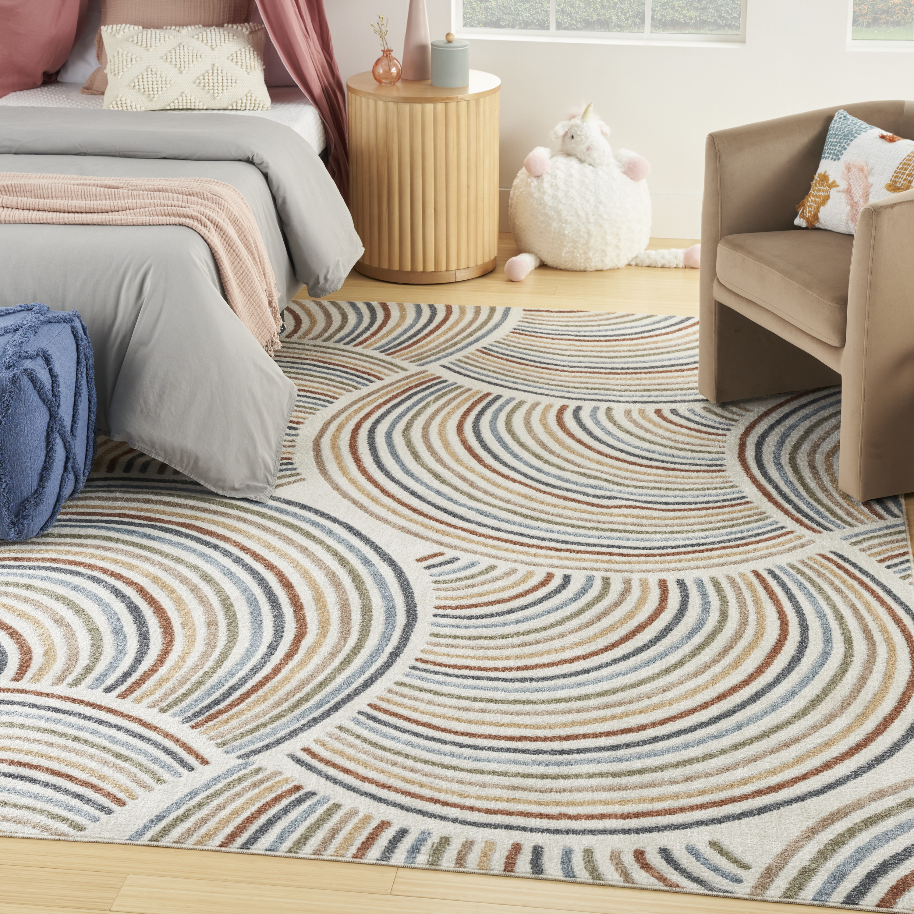 Nourison Astra Machine Washable 7'10" x 10' Ivory Multicolor Mid-Century Modern Indoor Rug