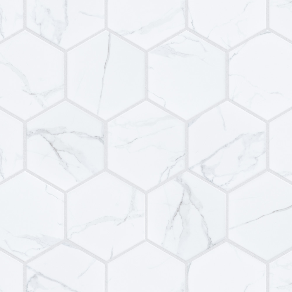 Carrione Super Hex Matte Carrara 10x11.5 Hexagon Porcelain Floor and Wall Digital Pattern