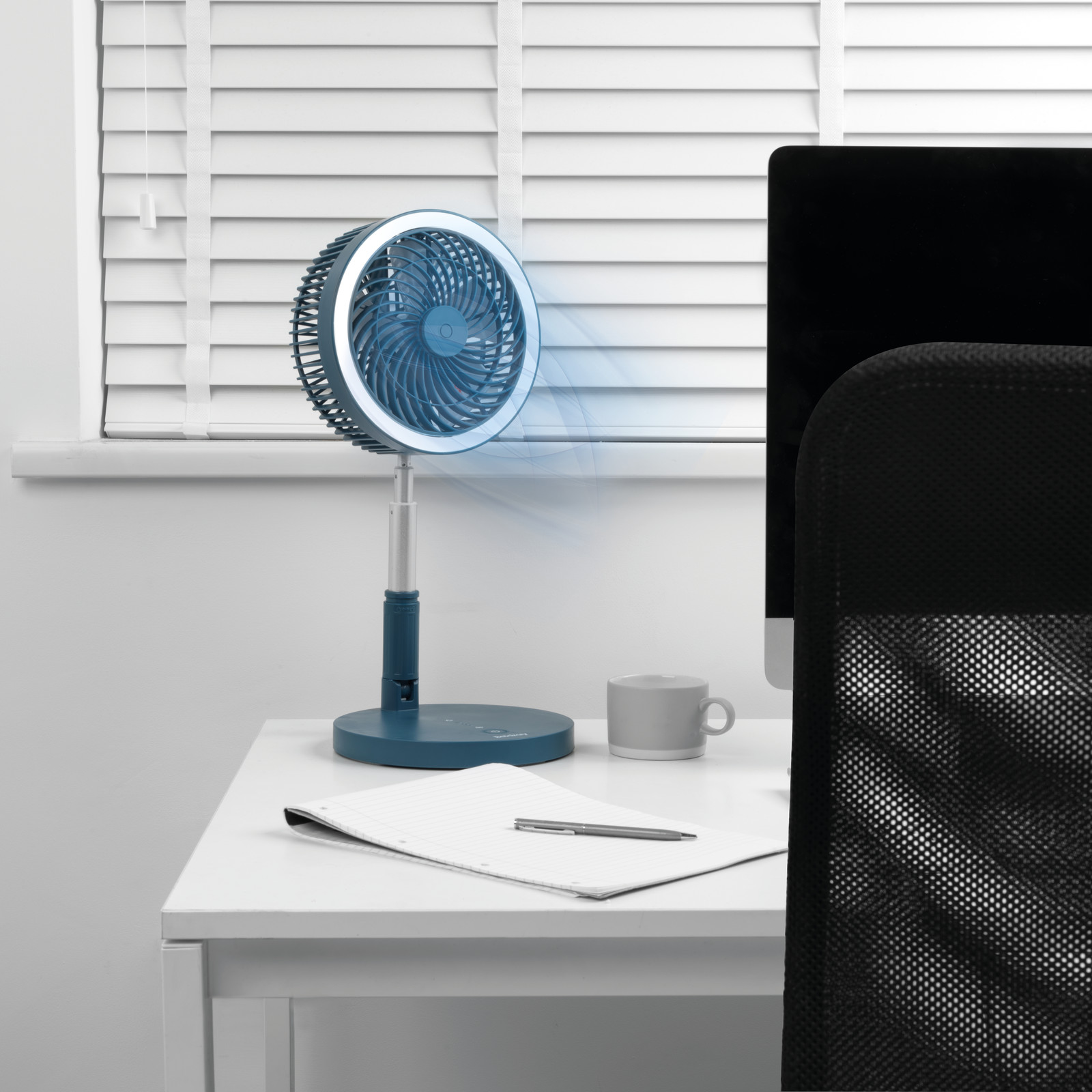 Beldray Folding Fan Telescopic Cordless Ring Light Recharges EH3413 Blue/Grey 9W - Picture 12 of 23