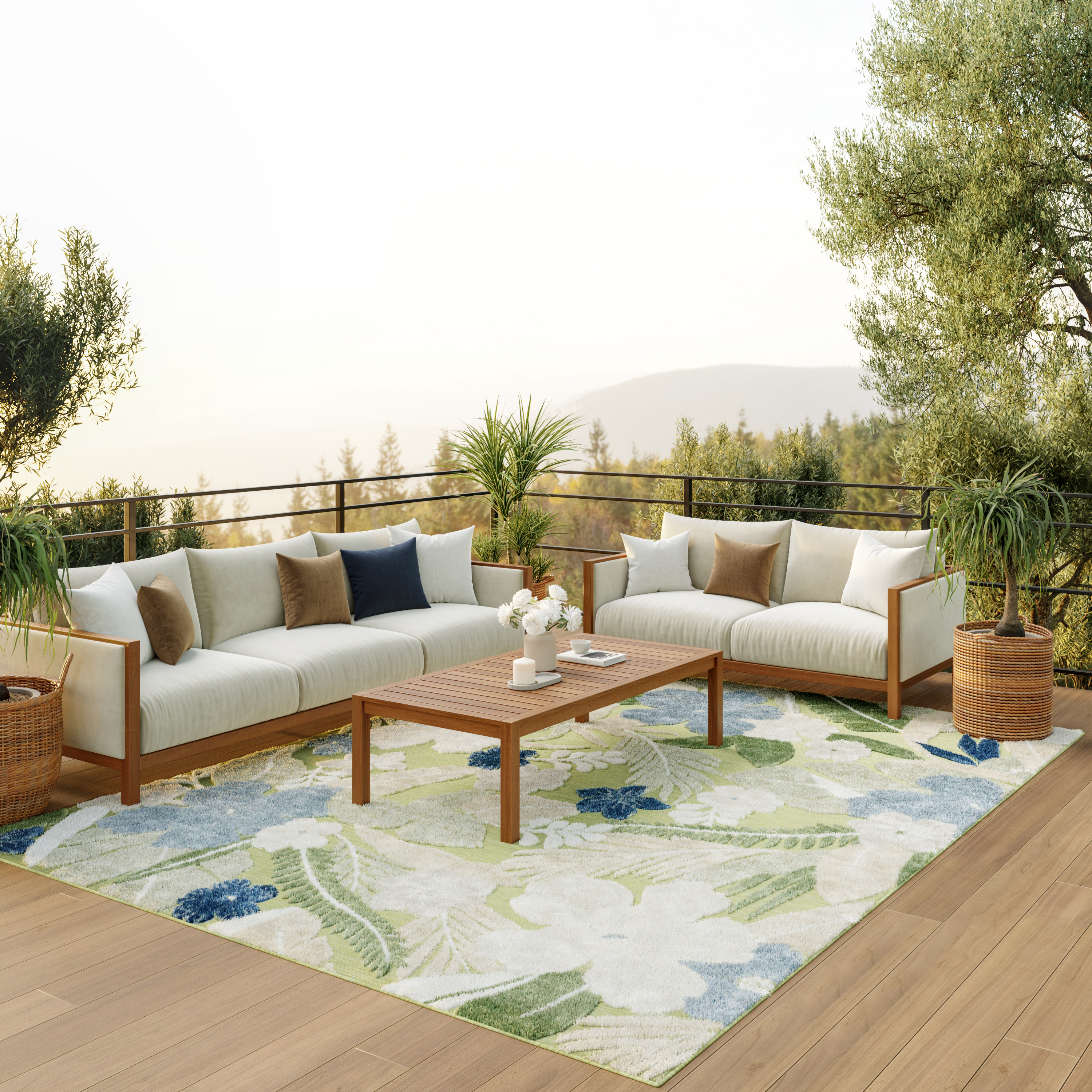 Nourison Suncoast 9' x 12' Green Blue Tropical Rug
