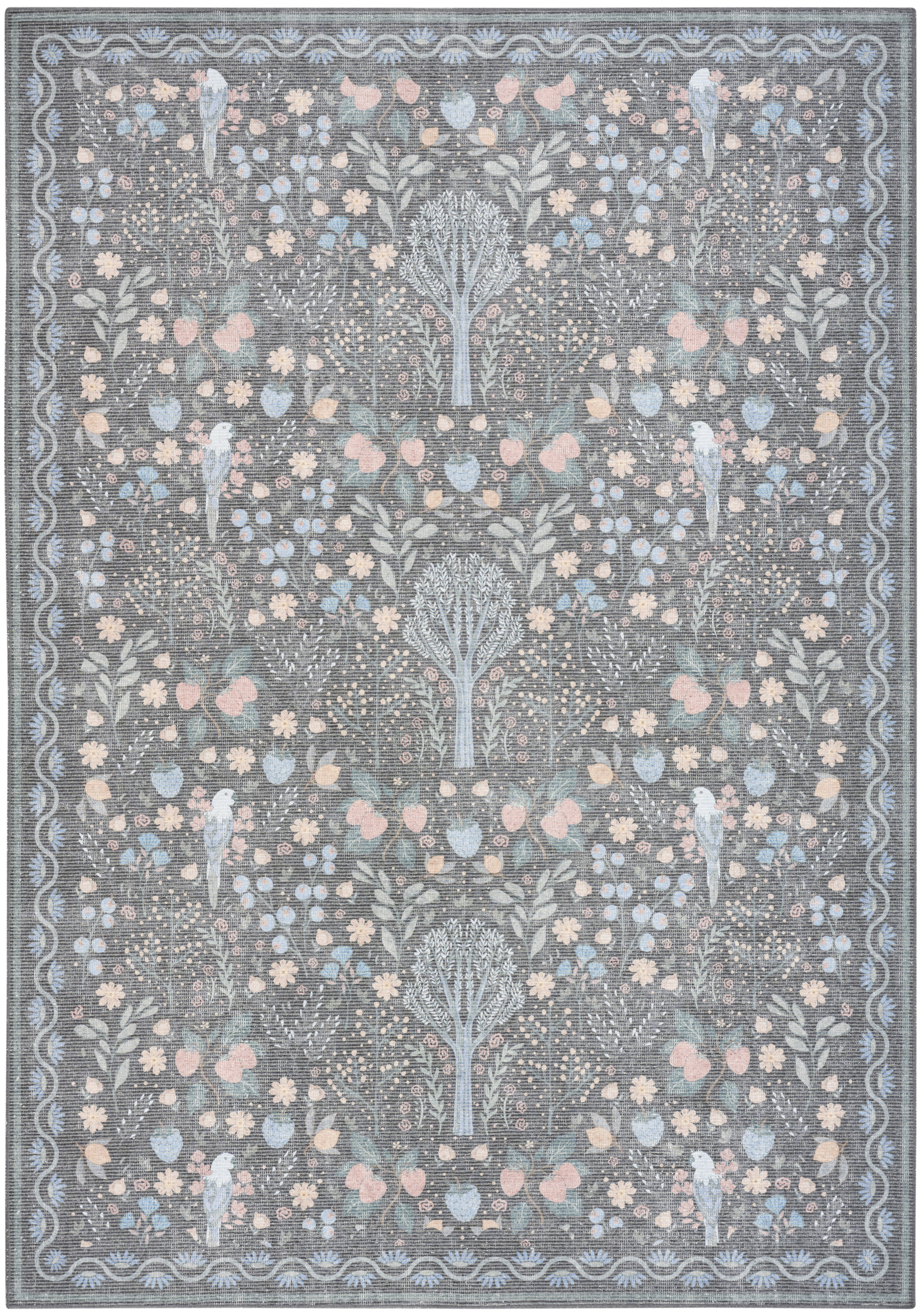 Nourison Botanical Washables 4' x 6' Charcoal Multicolor Modern Indoor Rug