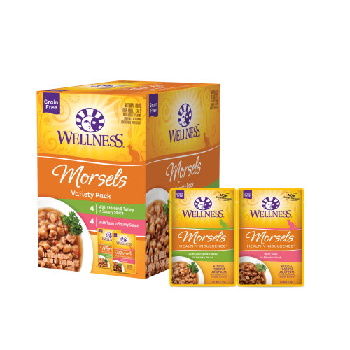 Wellness Complete Health Healthy Indulgence Variety Pack Morsels Chicken & Turkey, Tuna Variety Pack Front packaging