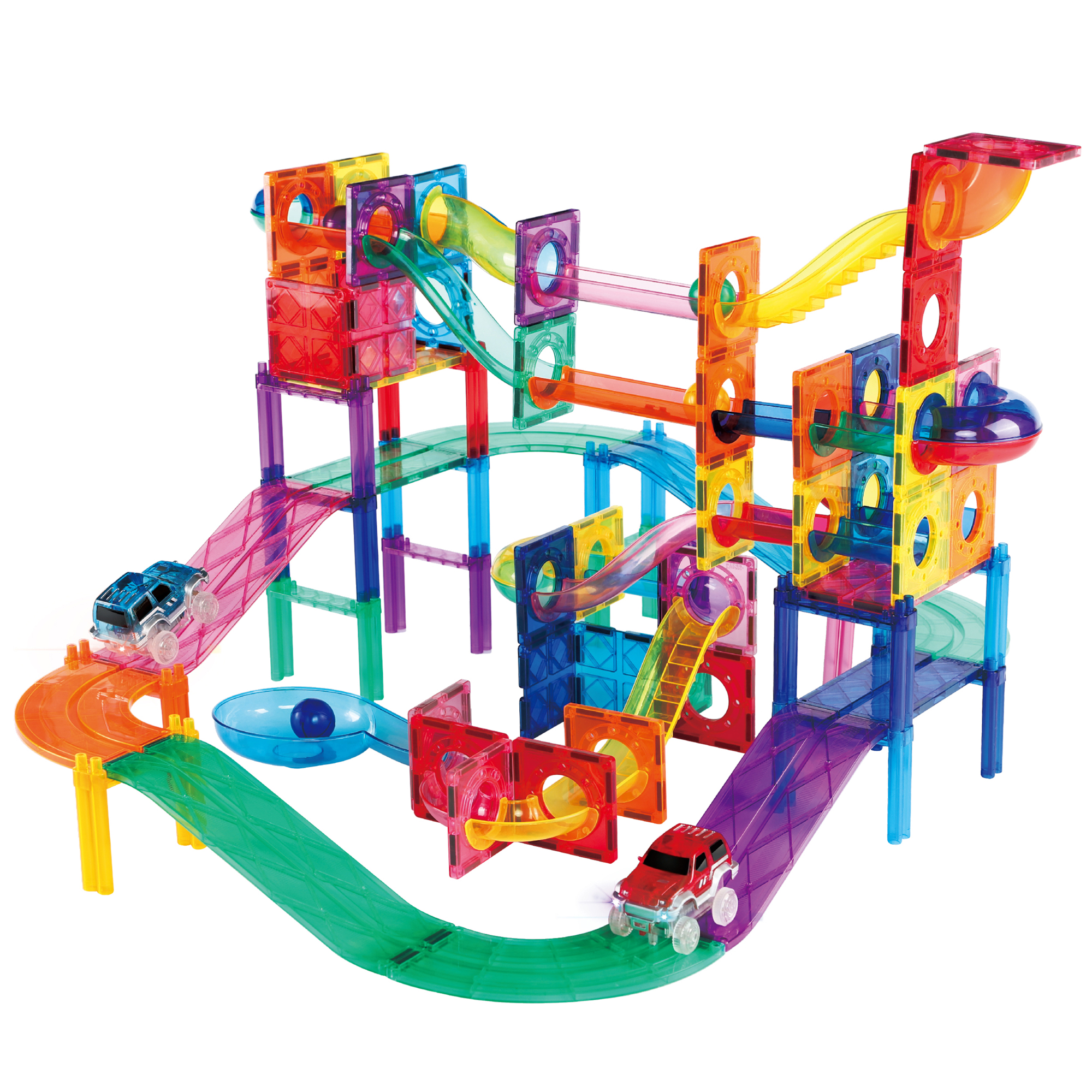 PicassoTiles 2-in-1 Magnetic Marble Run Set & Racing Track Set, 108 Pieces