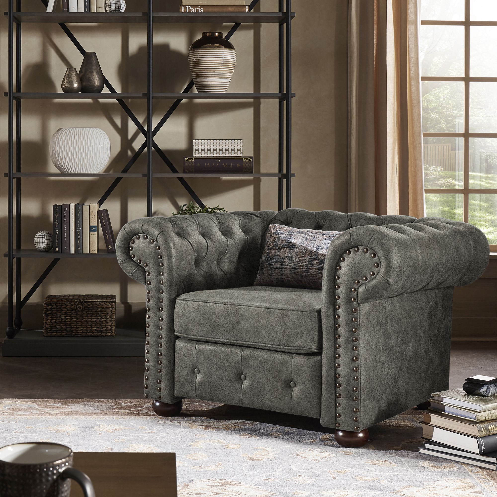 Tufted Scroll Arm Chesterfield Chair