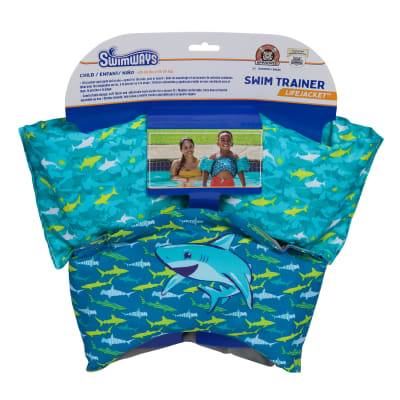 SwimWays Shark Swim Trainer, US Coast Guard Approved Life Vest, Kids Swim Vest and Swimming Aid, Arm Floaties & Life Jackets for Kids 33-55 lbs