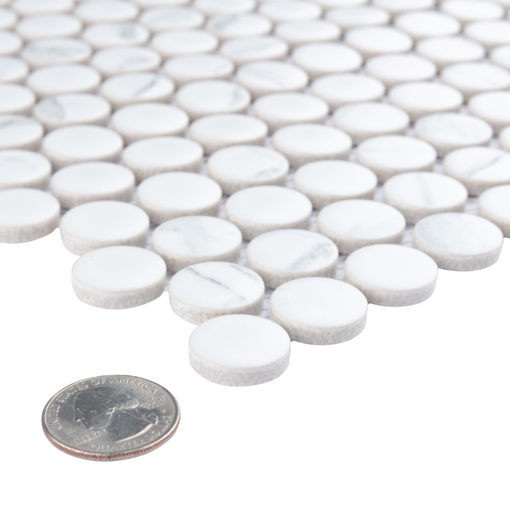 Carrione Penny Matte Carrara 9-3/4 in. x 11-1/2 in. Porcelain Mosaic Tile