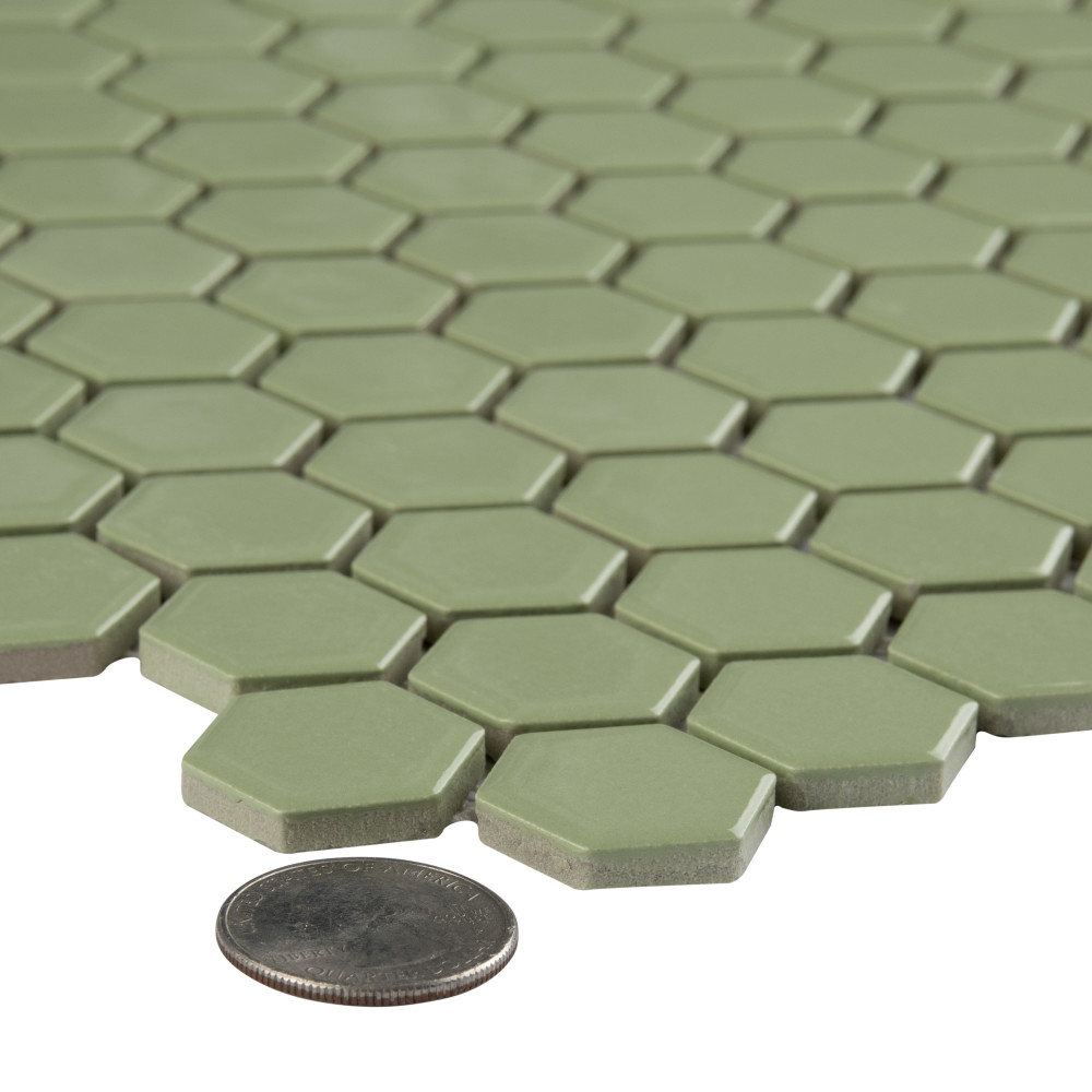Metro 1″ Hex Glossy Olive 10-1/4 in. x 11-7/8 in. Porcelain Mosaic Tile