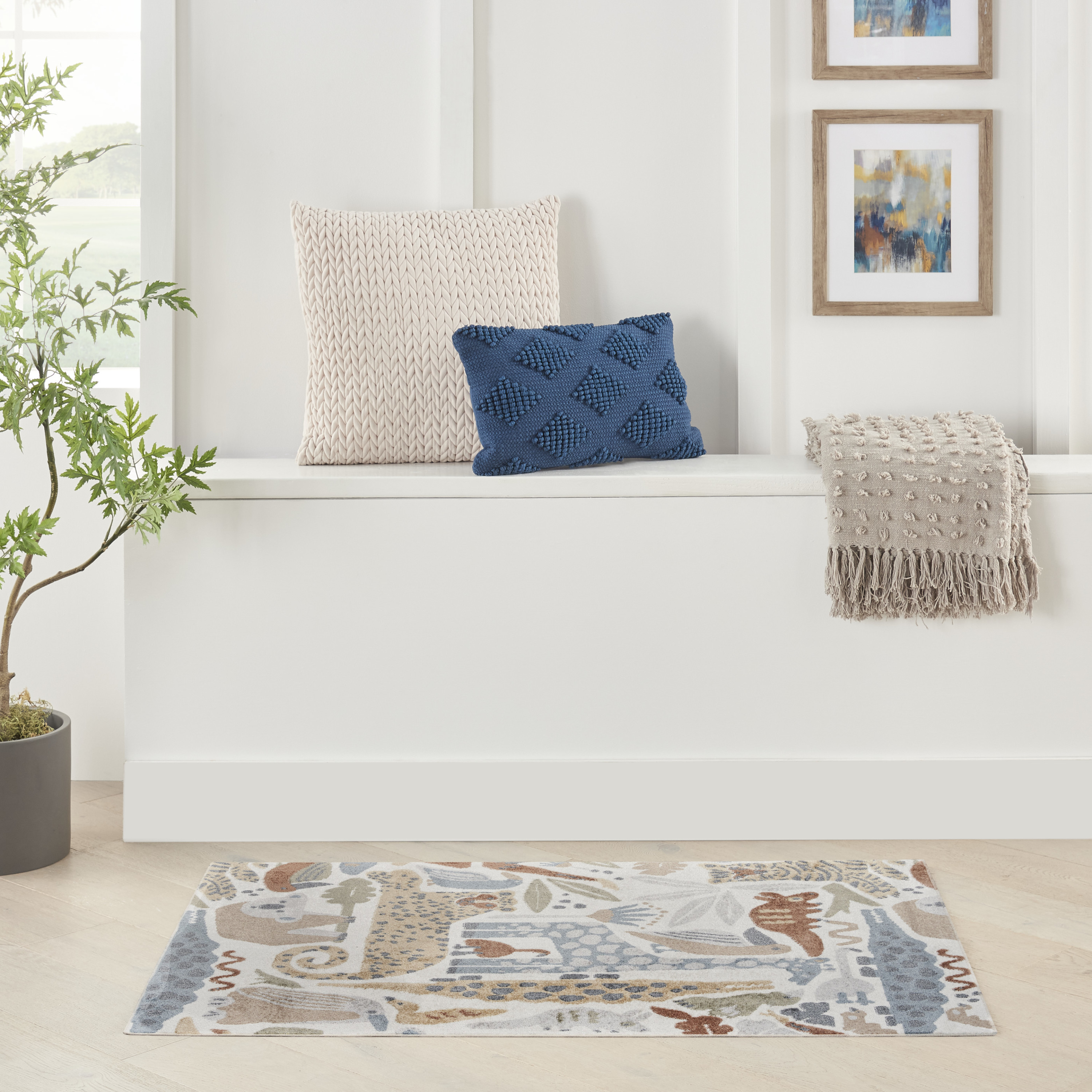 Nourison Astra Machine Washable 2'2" x 4' Ivory Kids Indoor Rug