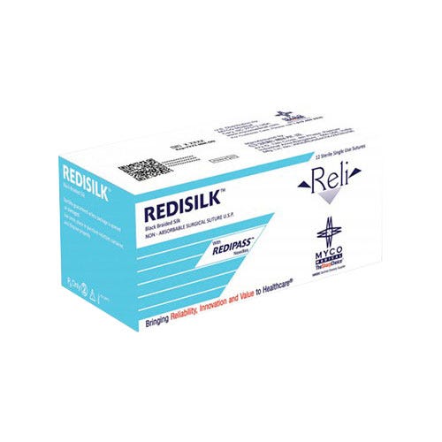 RELI® REDISILK™ Silk Black Braided Suture, 4-0, YP-3 (C-3), Precision Reverse Cutting, 18" - 12/Box