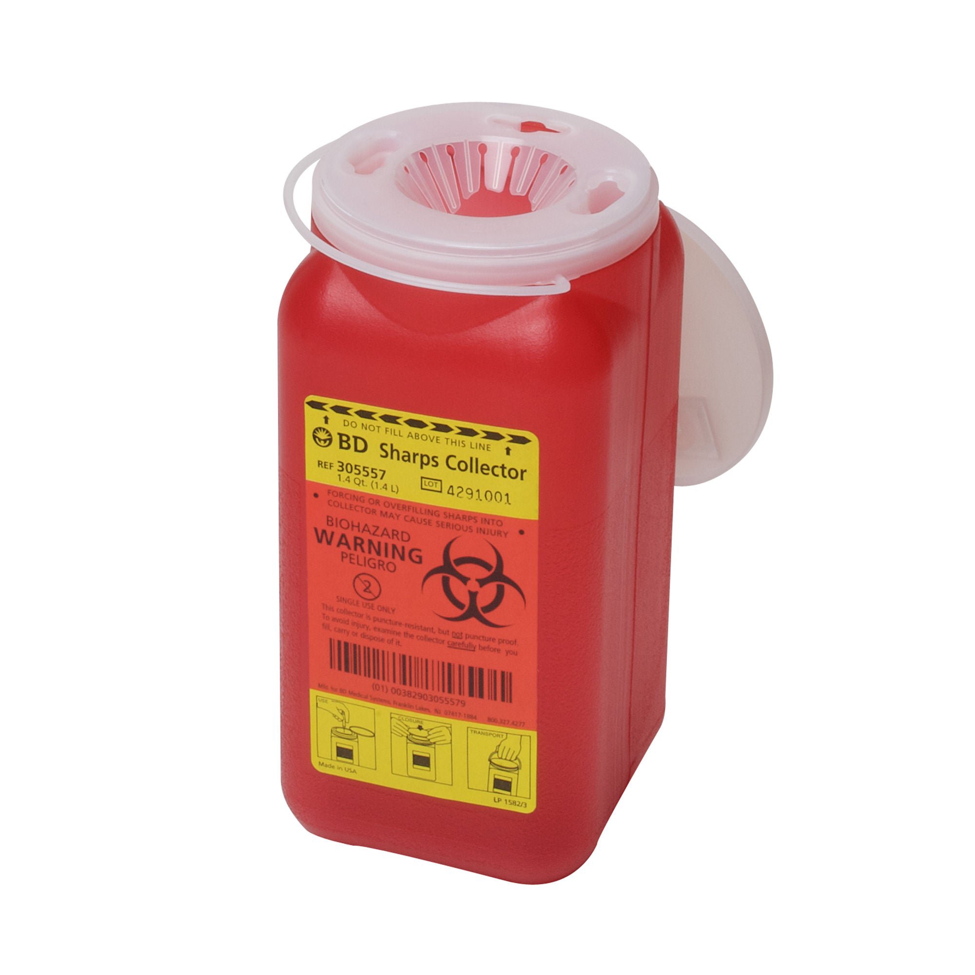 BD™ Red Sharps Container, 1.4 Quart, 7¾ x 3¾ x 3¾ Inch