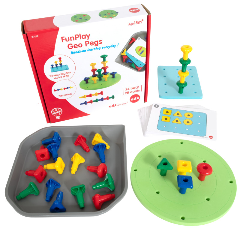 FunPlay Geo Pegs - 18m+ - 24 Plastic Pegs + 2 Pegboards + 50 Activities + Messy Tray