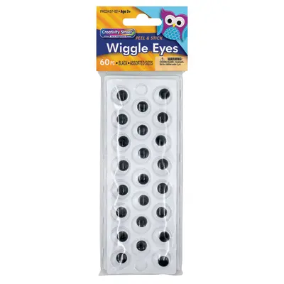 Creativity Street  Peel & Stick Wiggle Eyes on Sheets, Black,  Assorted Sizes, 60 Pieces