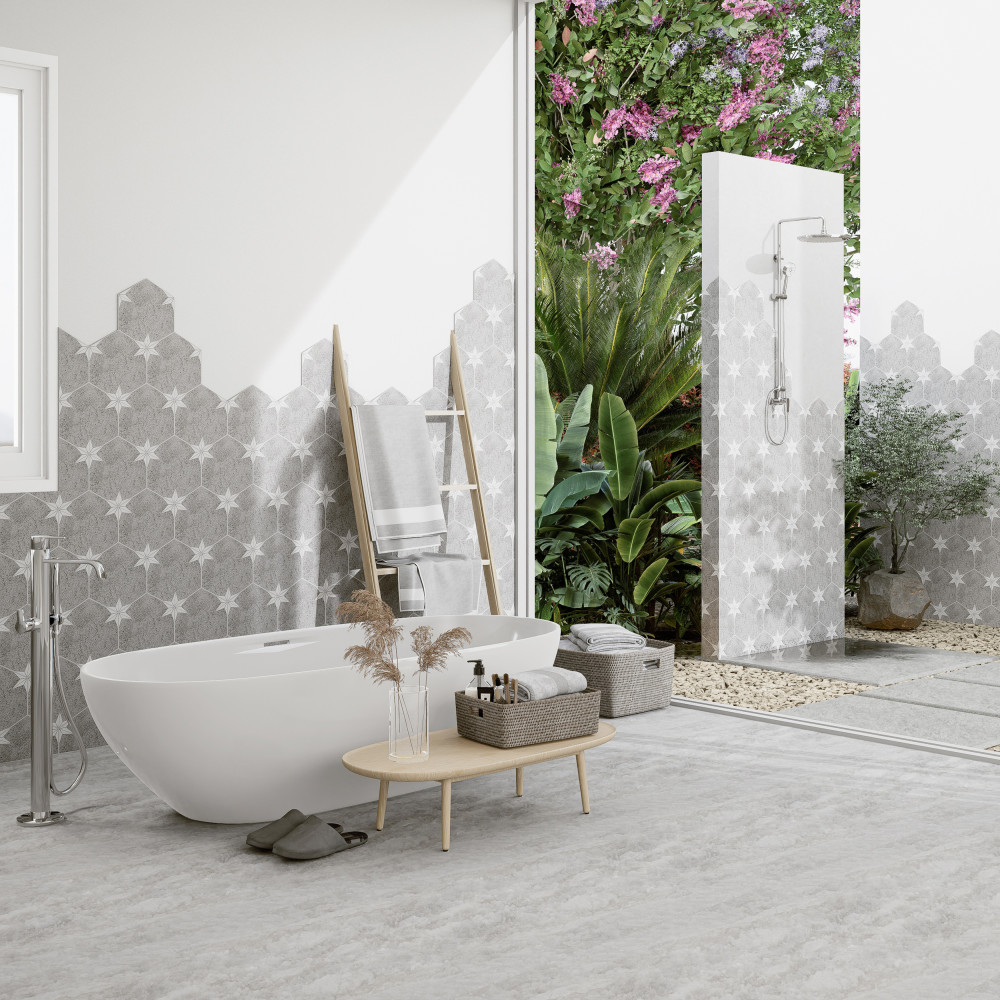 Stella Hex Mist 8-5/8 in. x 9-7/8 in. Porcelain Floor and Wall Tile