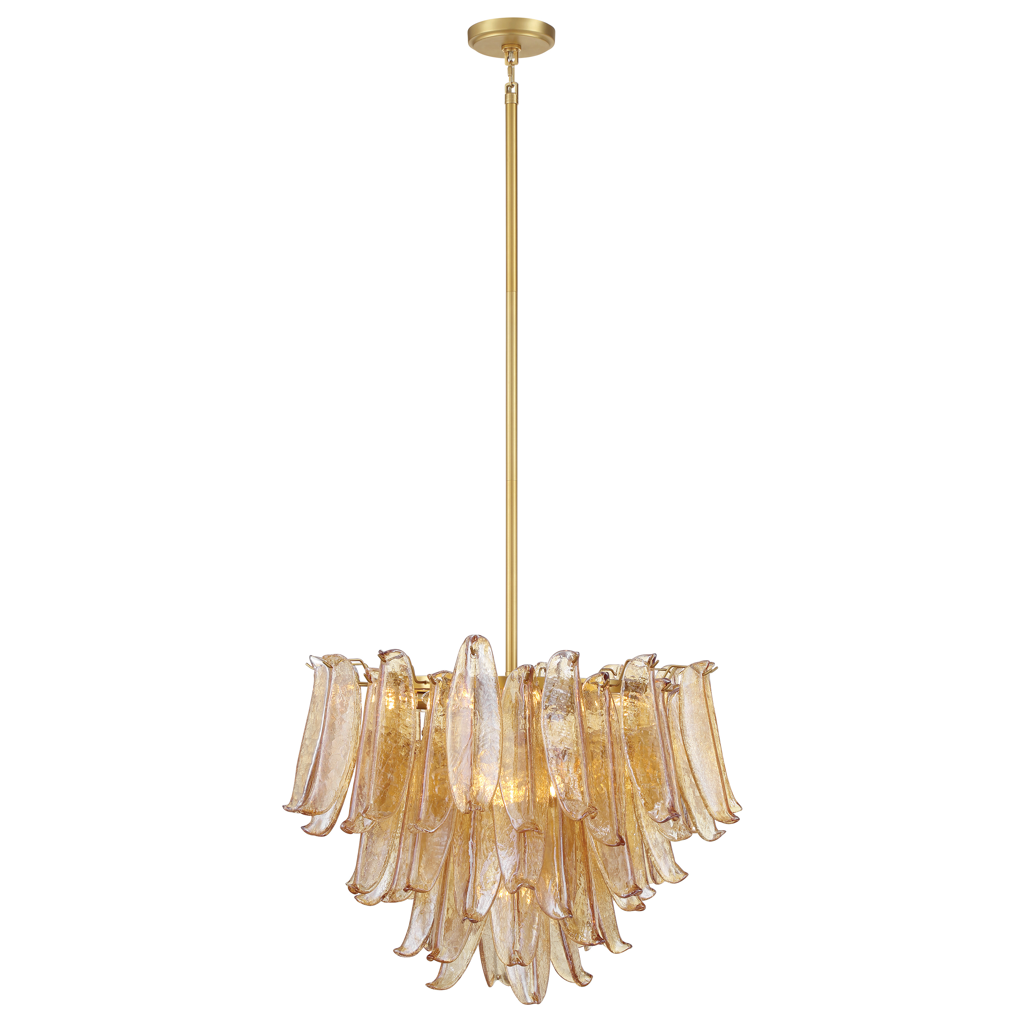 The Regent chandelier combines classic elegance with contemporary flair, featuring 13 lights housed in amber crackled glass shades. The Legacy Brass finish adds warmth and sophistication to any space. - alternate view